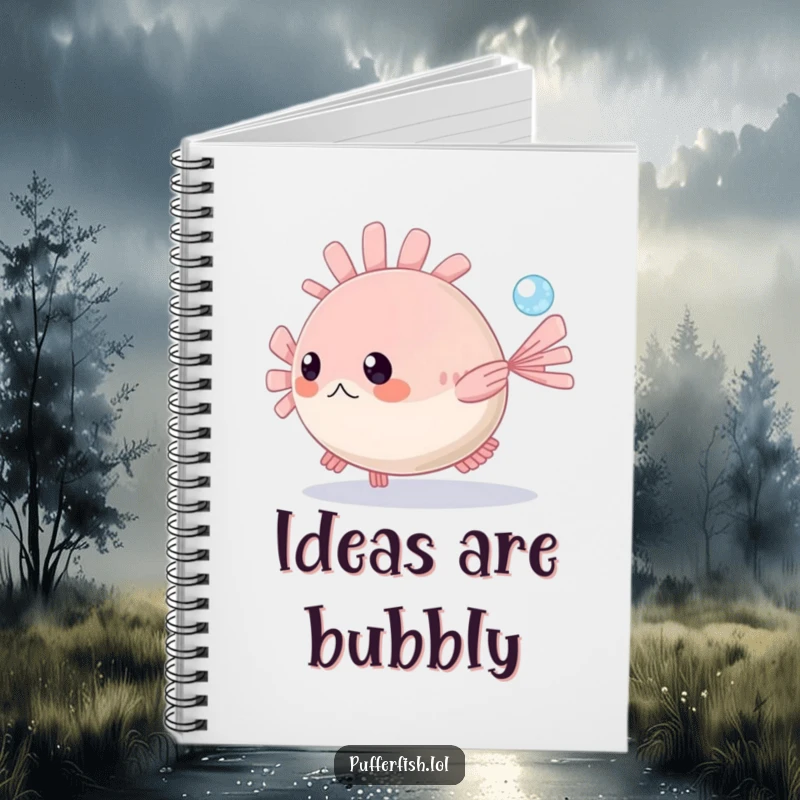 Funny Pufferfish Notebook: A cheerful pufferfish joyfully chases a tiny sparkling bubble in the serene blue ocean, perfect for notes.