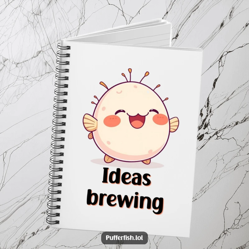 Funny notebook cover with a chubby pufferfish bobbing joyfully with a most delighted expression, ideal for capturing happy thoughts.