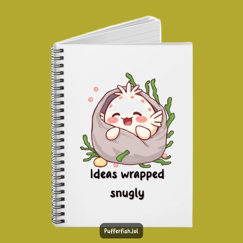 Funny Kawaii Pufferfish Giggling Notebook - Seaweed Blanket Journal - Cute Gift Idea