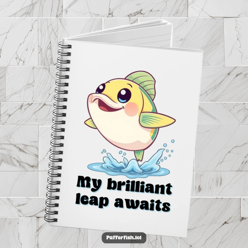 Funny Cheerful Fish Notebook: A fish leaps from the water on the cover, making this a humorous and functional journal.