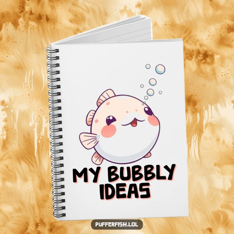 Funny Playful Pufferfish Notebook: Features a pufferfish playfully blowing bubbles upwards, ideal for jotting down funny ideas and daily musings.
