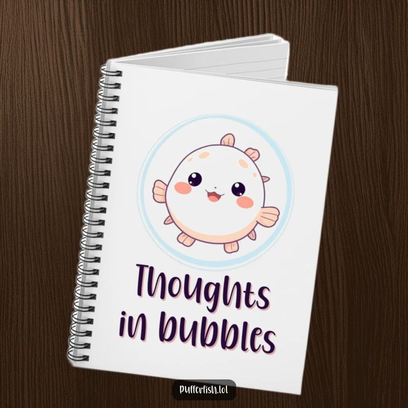 Funny Pufferfish Bubble Notebook: A cute pufferfish peeks from behind a large bubble, ready to inspire your notes and thoughts.
