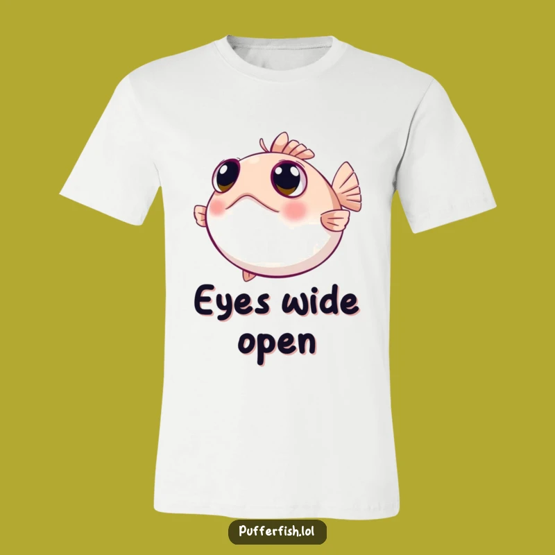 Funny Curious Pufferfish T-Shirt: Wide-Eyed Explorer Design