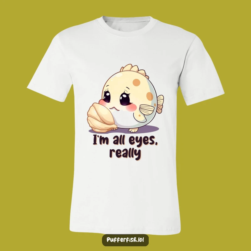 Funny Curious Pufferfish T-Shirt: Wide-Eyed Discovery, Hilarious Ocean Tee
