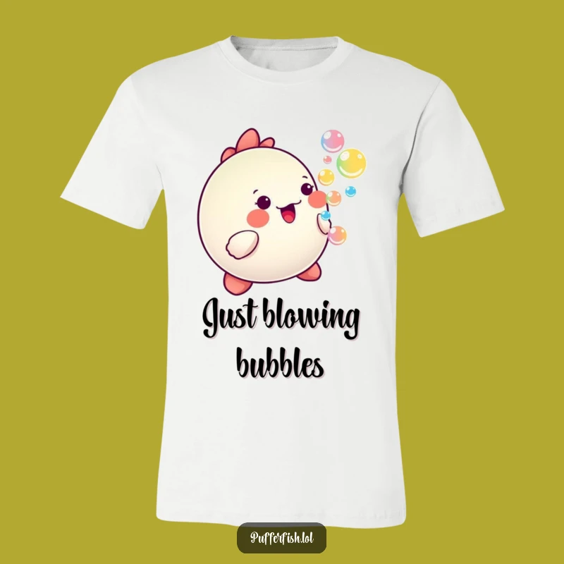 Funny Happy Pufferfish Bubble T-Shirt - Kawaii Cartoon Tee - Cheerful Gift