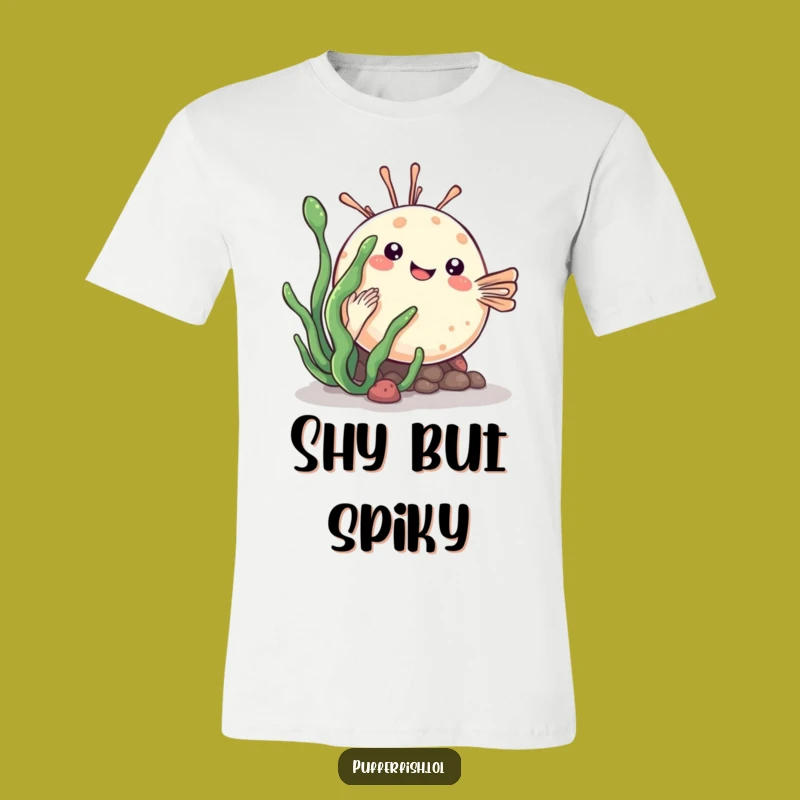 Funny Kawaii Pufferfish T-Shirt: Playful Hide & Seek Design