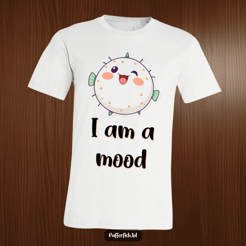 Funny pufferfish t-shirt graphic, depicting a round character full of cheerful, bubbly energy and a big, happy smile, great funny gift.