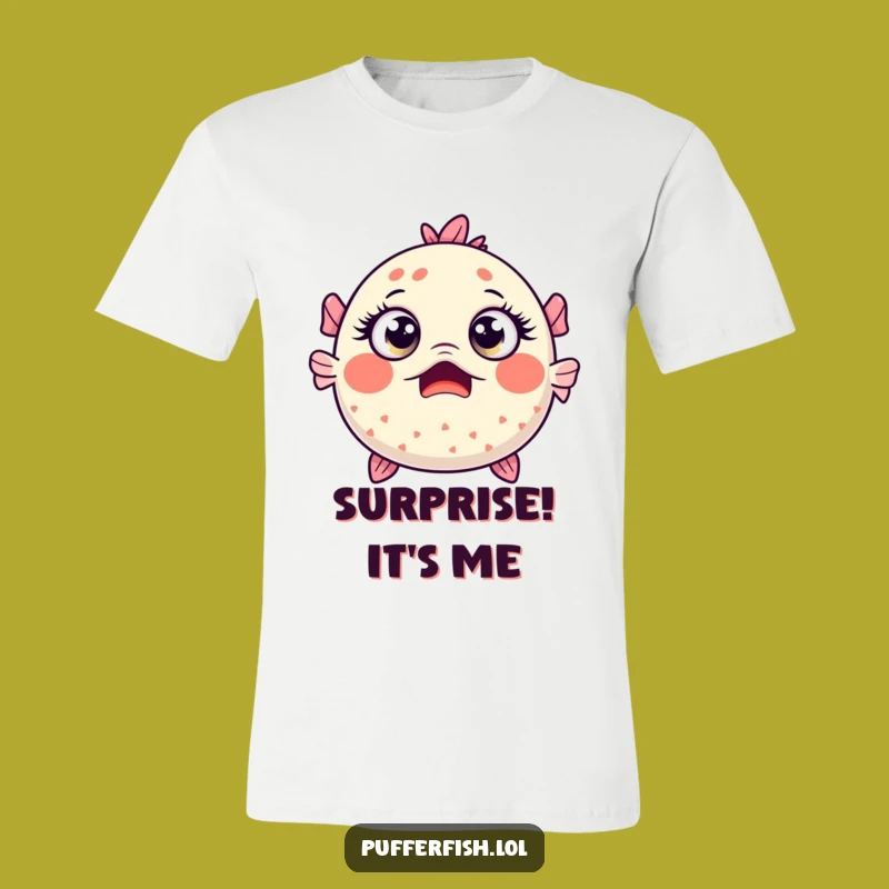 Funny Surprised Pufferfish T-Shirt - Wide-Eyed Kawaii Cartoon - Humorous Gift Tee