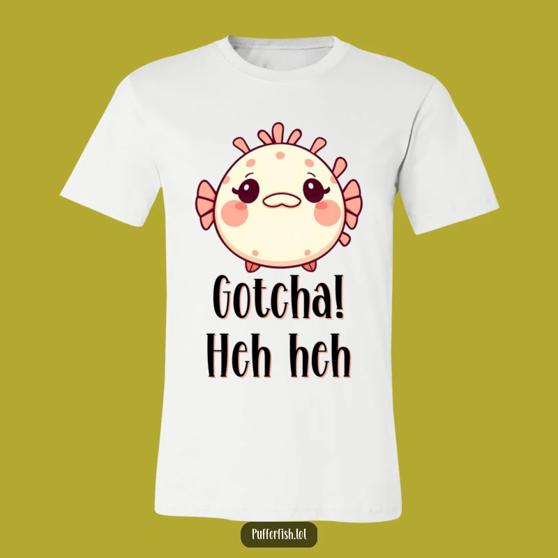 Funny Kawaii Pufferfish T-Shirt: Surprised Fish Tee with Mischievous Charm