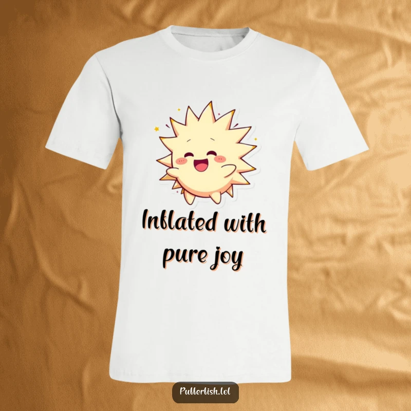 Funny Spiky Character T-Shirt: A spiky being joyfully inflates and spins, radiating infectious energy and playful glee.