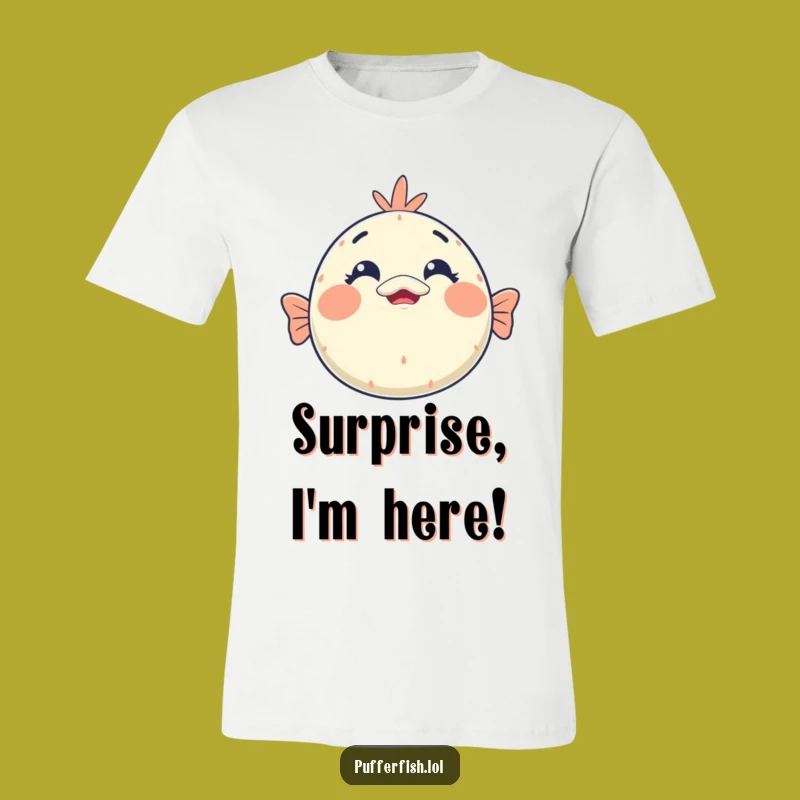 Funny Kawaii Pufferfish Surprise Tee: Cute Shocked Face, Ideal Funny Gift