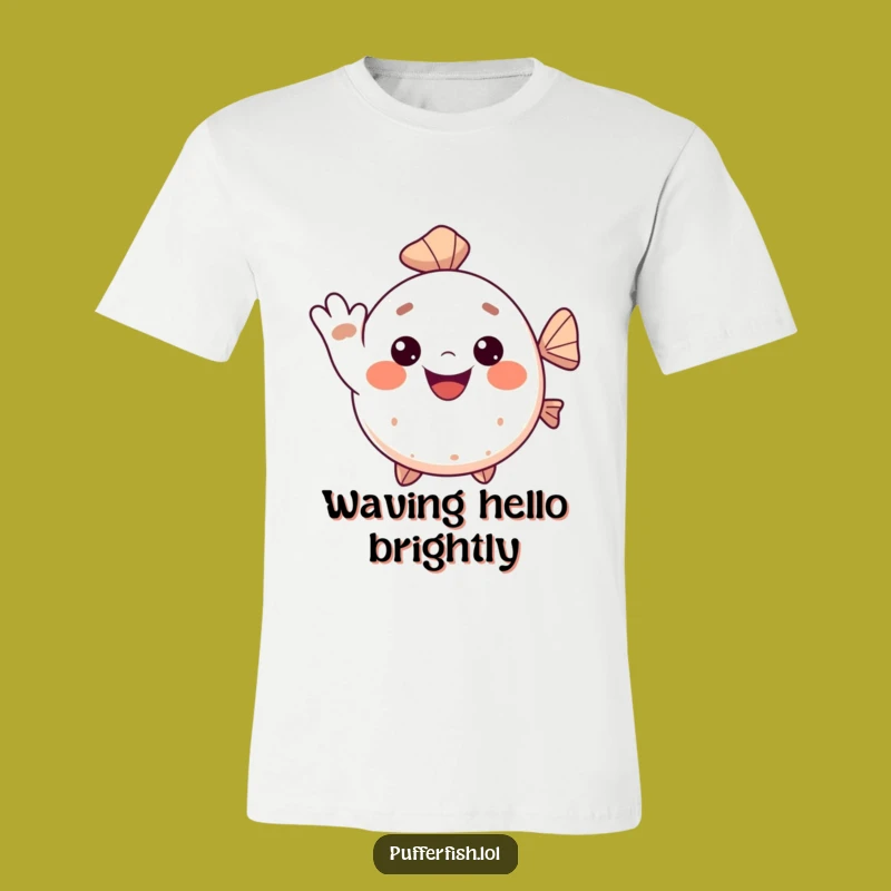 Funny Kawaii Pufferfish T-Shirt: Waving Fish Tee for Happy Ocean Enthusiasts