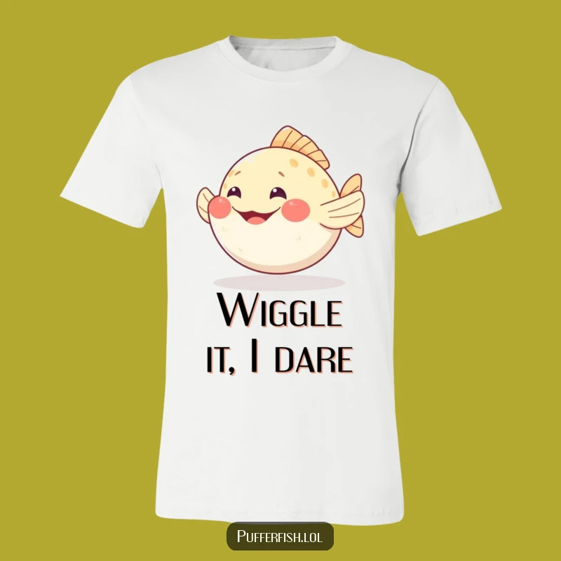 Funny Wiggling Pufferfish T-Shirt: Happy Grin & Fins for a Cheerful Look