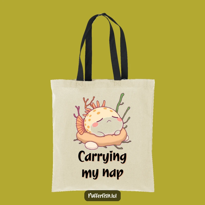 Funny Napping Pufferfish Tote Bag - Relaxed Ocean Style, Great Funny Gift