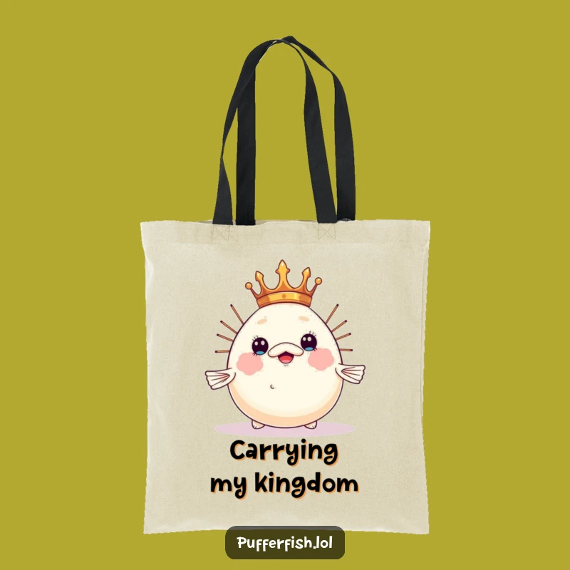 Funny Crowned Pufferfish Tote Bag: Royal Humor Bag, Your Perfect Funny Gift