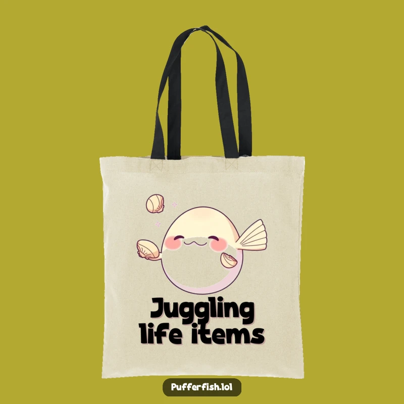 Funny Juggling Pufferfish Tote Bag: Seashell Skill Bag, Your Perfect Funny Gift
