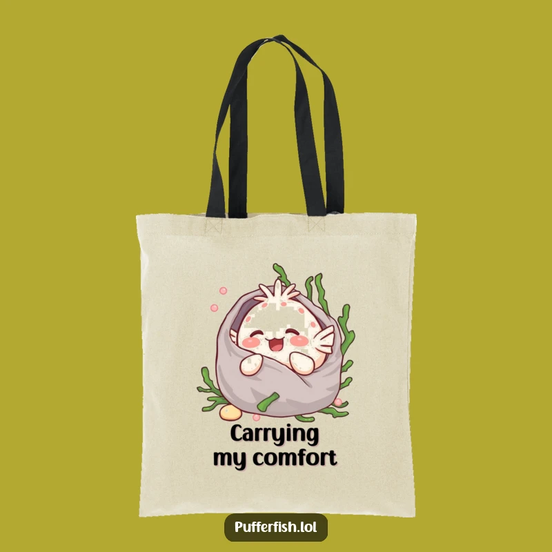 Funny Kawaii Pufferfish Seaweed Blanket Tote Bag - Cute Cartoon Shopping Bag - Gift