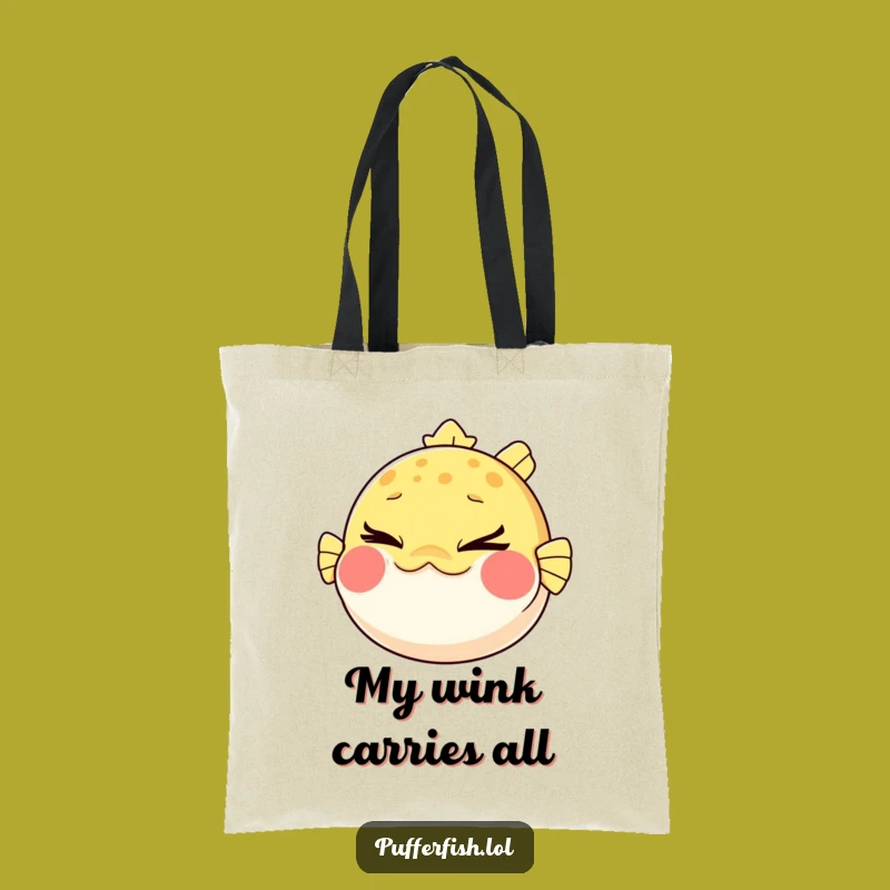 Funny Pufferfish Wink Tote Bag: Carry Your Mischief in Style, Perfect Gift