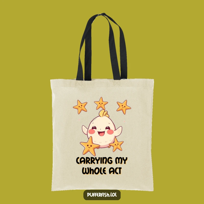 Funny Puffy Fish Juggling Starfish Tote Bag - Carry Your Humor in Style