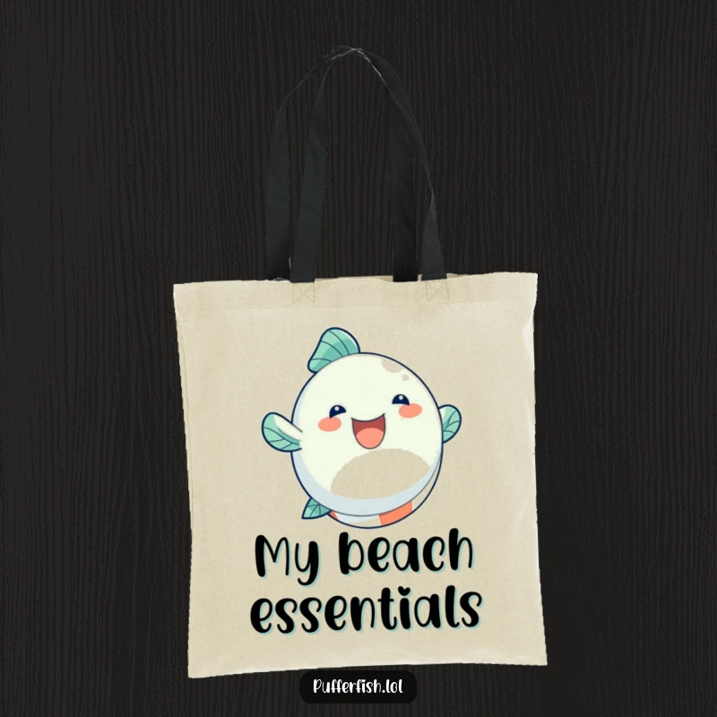 Funny Tote Bag with a round, inflated fish character joyfully bouncing on a beach ball, ready for sunny adventures.