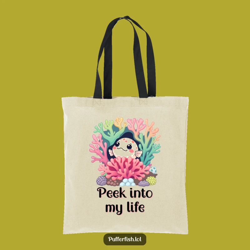 Funny Curious Pufferfish Coral Tote Bag: Carry Your Hidden Treasures